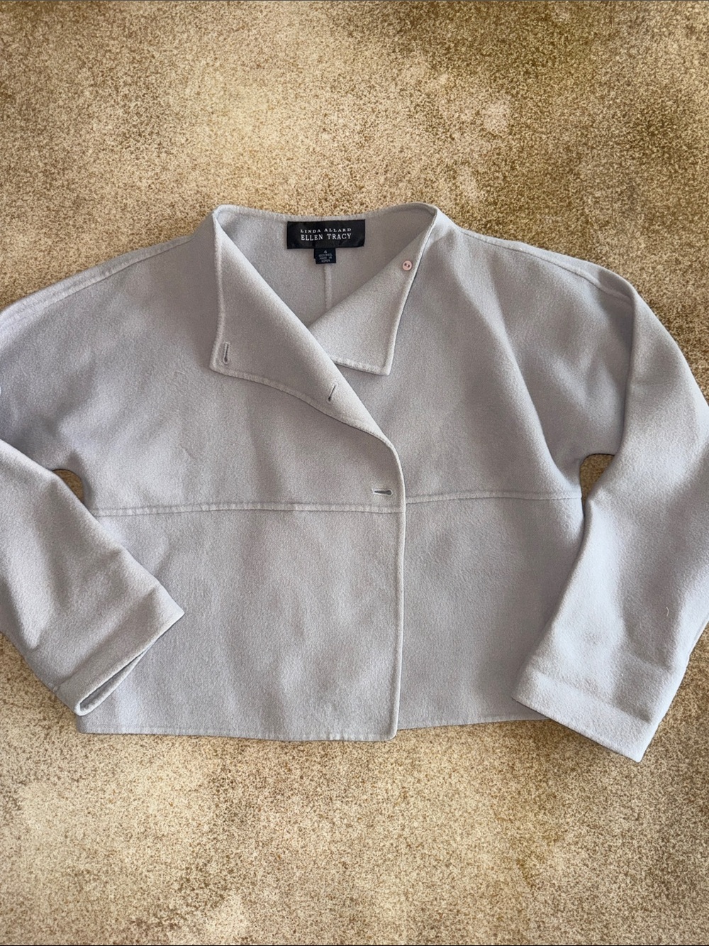 Linda Allard Ellen Tracy Soft Light Gray Cropped Open Collar Jacket size 4